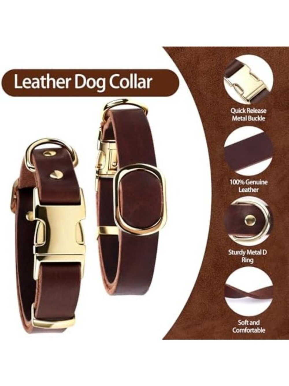 Durable Leather Dog Collar & 6FT Training Leash Set for All Sizes - Soft - Picture 3 of 6